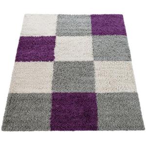 Paco Home Hochflor-Teppich "Mango 316", rechteckig, weicher Shaggy, modernes kariertes Design