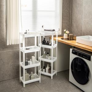 costway Set van 2 Smalle Opbergwagens met 4 Niveaus Grote Uitneembare Keukenindeling met Afvoergaten Multifunctionele Plank Wit