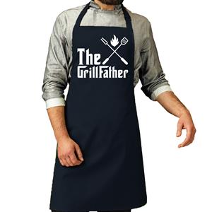 Bellatio Decorations Vaderdag cadeau schort - The Grillfather - barbecue/bbq - navy blauw - heren -