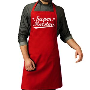 Bellatio Decorations Cadeau schort heren - Super meester - rood - bbq - dag van de leraar -