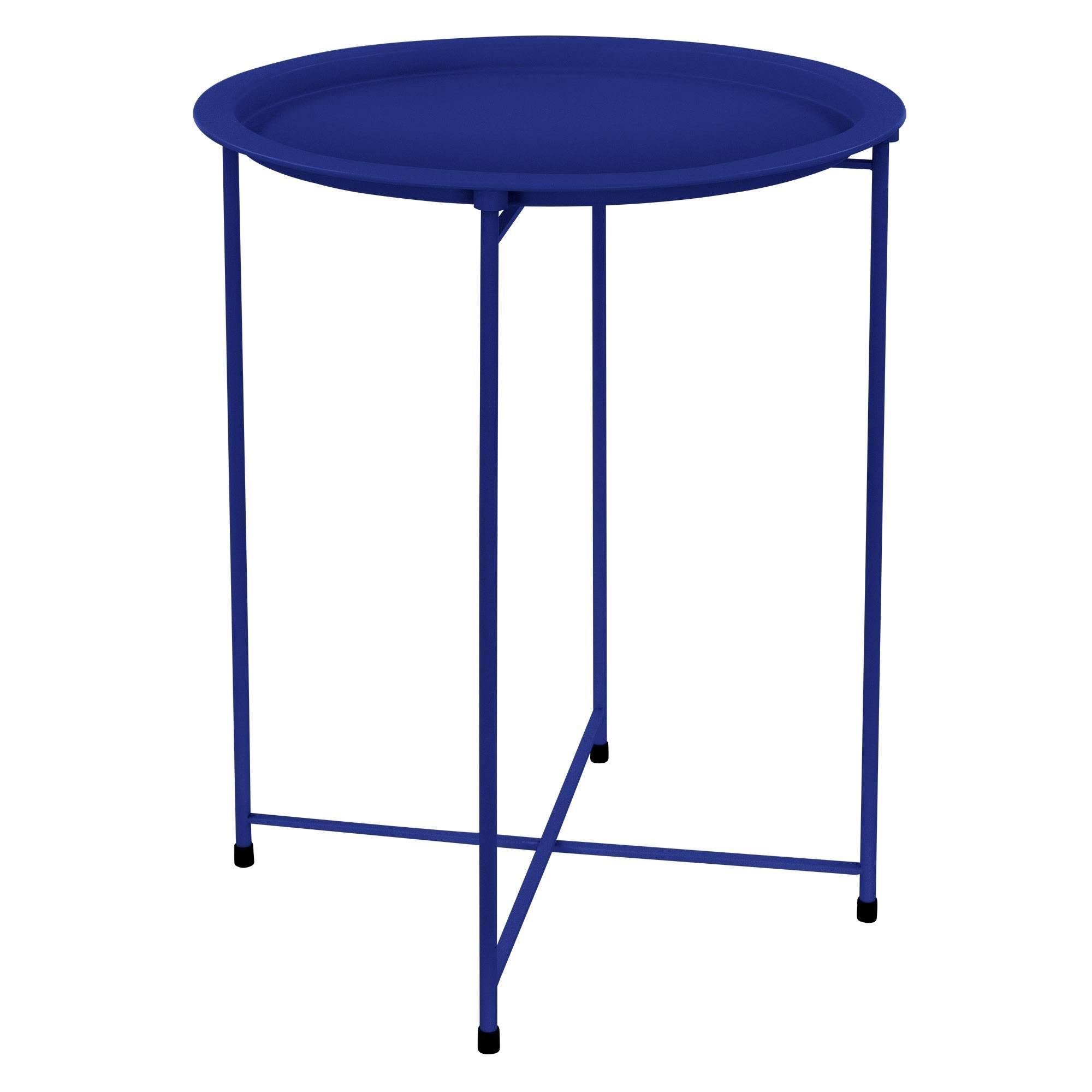 ml-design Beistelltisch mit abnehmbarem Tablett, ø 43x52 cm, Blau, aus Metall, klappbar, Couchtisch Wohnzimmertisch Sofatisch Kaffeetisch Nachttisch