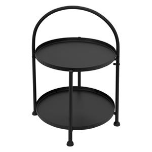 ecdgermany Beistelltisch mit 2 Ebenen, ø 33x45 cm, Schwarz, aus Metall, für Wohn- und Schlafzimmer, klappbar, Rundform Sofatisch mit herausnehmbaren Tabletts,