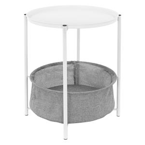 ml-design Beistelltisch mit abnehmbarer Tablett, ø 46x51 cm, Weiß, aus Metall, Couchtisch inkl. Korb als Stauraum, Sofatisch Tisch Tabletttisch Wohnzimmertisch