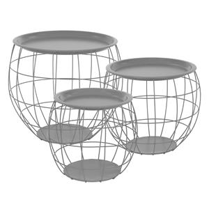 ml-design Beistelltisch Rund 3er Set, Grau, aus Metall, Stauraum, abnehmbarer Tischplatte, Wohnzimmertische Sofatische Kaffeetische Satztische Couchtisch