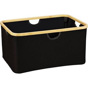 W Wenko Polyester Wäschekorb Ecori in Schwarz 54 x 26 x 36 cm - Rahmen: natur, Wäschekorb: Schwarz, Brett: natur