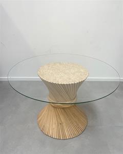 Whoppah Tafel korenmodel met glasblad rond Bamboo - Tweedehands