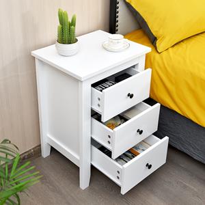 Costway Nachtkastje met 3 Laden Modern Nachtkastje Eindtafel-Grote Opslagruimte & Stevige Structuur Wit