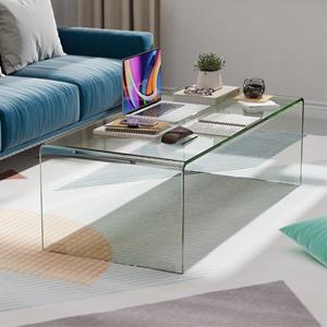 Costway Salontafel van Gehard Glas U-Vormige Bijzettafel Moderne Glazen Tafel Woonkamertafel Koffietafel voor Woonkamer Kantoor 108 x 50 x 35 cm