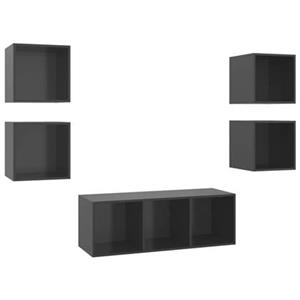 vidaXL Kleiderschrank 5-tlg TV-Schrank-Set Hochglanz-Grau Spanplatte