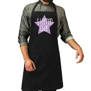 Bellatio Decorations Cadeau schort heren - sterren chef - paars - keukenschort - bbq - keukenprins -