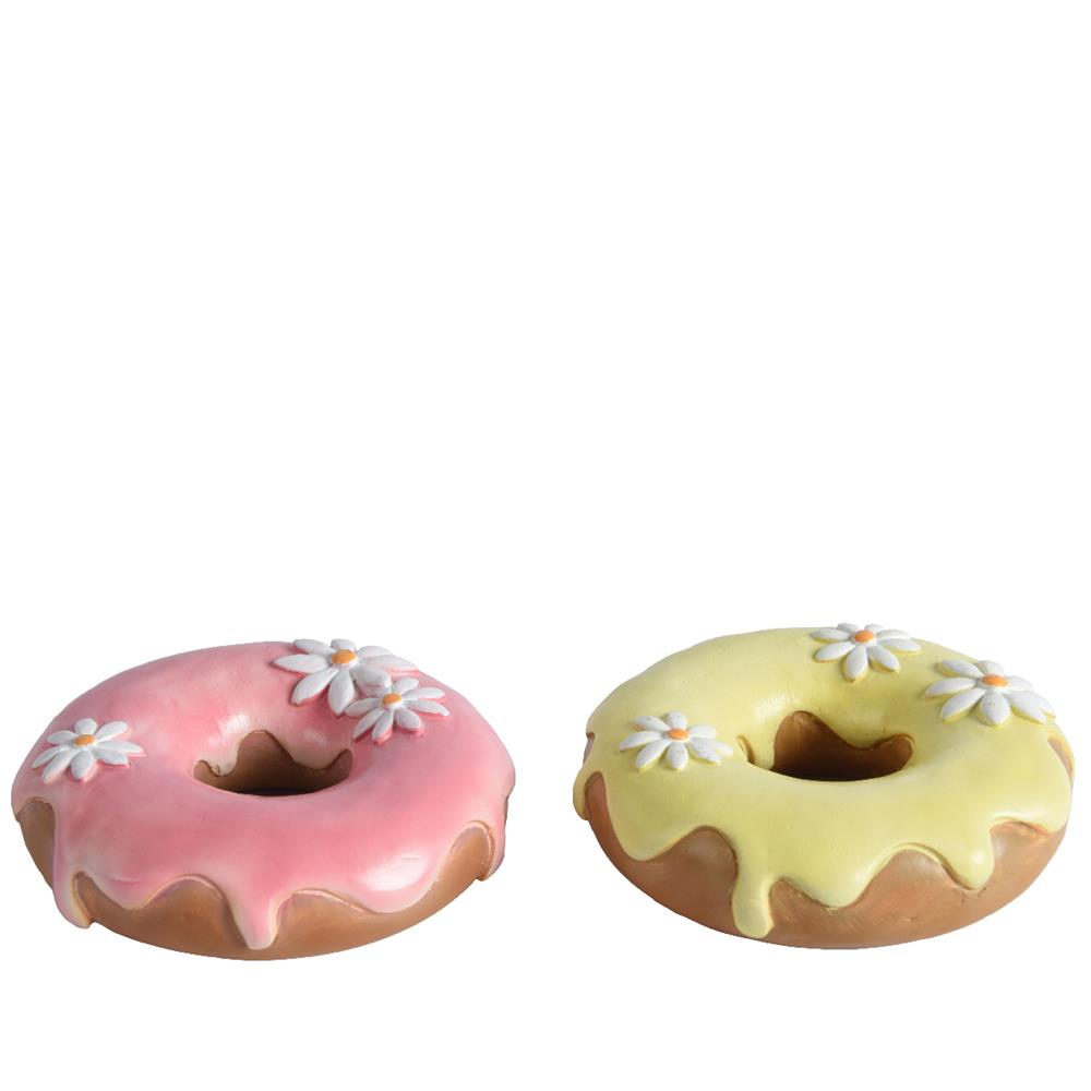 Decoris Decoratieve Beeld Donut Van Polyresin Dia9,5cmx3,5cm 2 Assorti