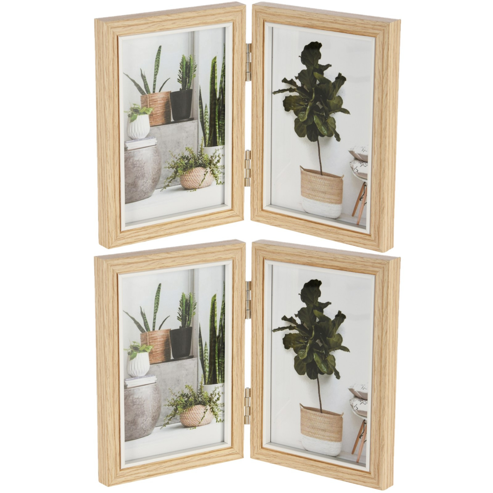 Merkloos 2x stuks dubbele houten fotolijst geschikt voor twee foto van 10 x 15 cm -