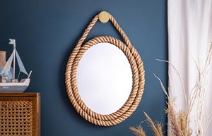 Invicta Interior Maritieme wandspiegel SEVEN SEAS 60cm natuurlijk ovaal frame met gouden touwophanging - 43471
