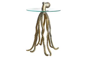 Invicta Interior Ronde bijzettafel WILDLIFE OCTOPUS 70cm messing goud metalen glazen sculptuur handgemaakt - 43498