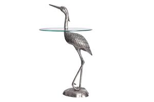 Invicta Interior Ronde bijzettafel WILDLIFE HERON 90cm zilveren metalen glazen reigersculptuur handgemaakt - 43514