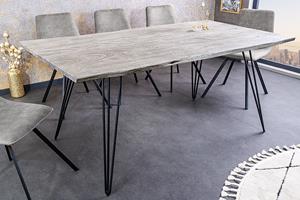 Invicta Interior Massief houten eettafel SCORPION 140cm grijze acaciaboomrand zwarte metalen poten haarspeldpoten - 43665