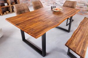 Invicta Interior Massief houten eettafel GENESIS 140cm naturel antraciet acaciaboomrand sledeonderstel - 42053