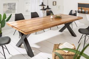 Invicta Interior Massieve eettafel IRON CRAFT 240cm natuurlijk mangohout industrieel design X-frame zwart metaal - 40057