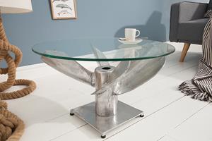 Invicta Interior Maritieme salontafel OCEAN M 60cm antiek zilver rond scheepspropeller glazen blad - 39089