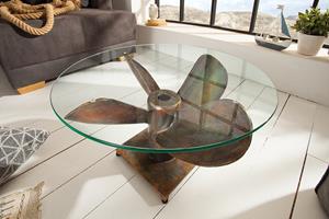 Invicta Interior Maritieme salontafel OCEAN M 60cm gevlamd koper rond scheepspropeller glazen blad - 39255