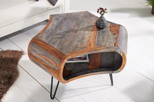 Invicta Interior Retro salontafel ORGANIC LIVING 70cm grijs massief sheeshamhout met opbergruimte Hairpin Poten - 43710