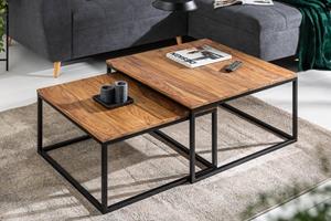 Invicta Interior Set van 2 salontafels ELEMENTS 65cm naturel sheesham massief hout steenafwerking ijzer zwart - 43711