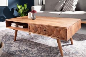 Invicta Interior Massief houten salontafel MYSTIC LIVING 100cm naturel acacia met opbergruimte lades opbergvak - 43714