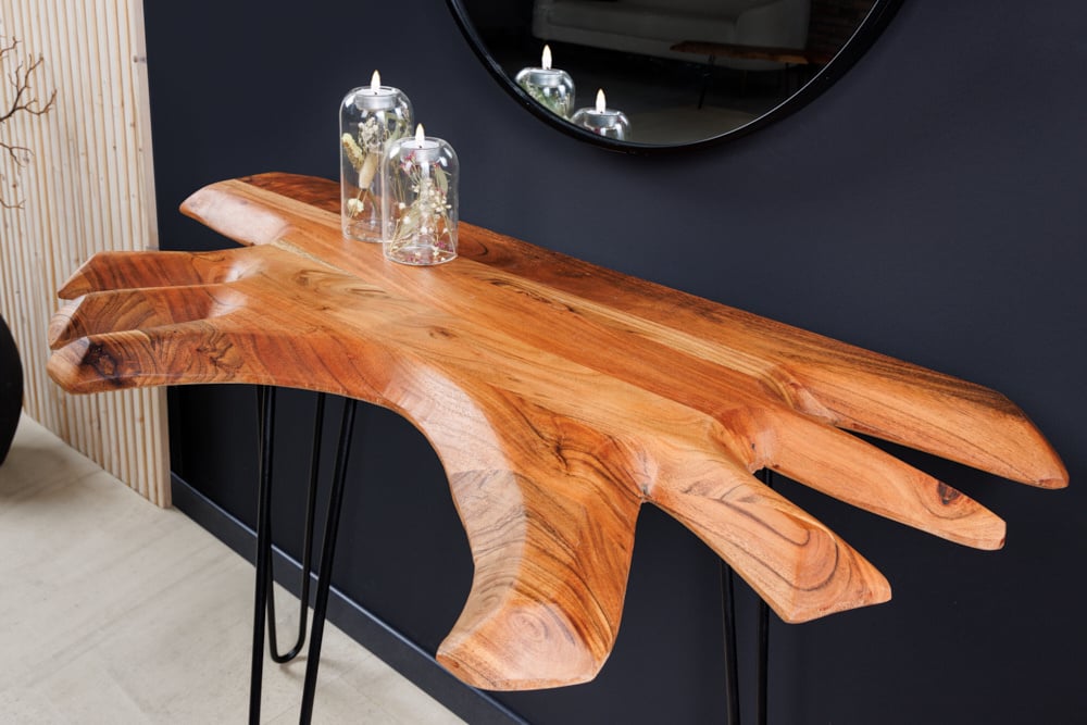Invicta Interior Massief houten consoletafel WILD 105 cm natuurlijke acacia haarspeldpoten boomrand - 43340