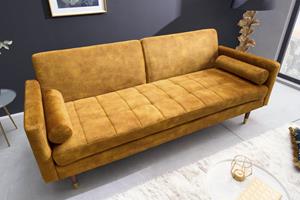 Invicta Interior Moderne slaapbank COUTURE 196cm mosterdgeel microvelours 3-zits slaapbank functie incl. Kussen - 42490