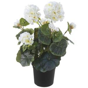 Louis maes Kunstplant - Geranium - Wit - In Zwarte Pot - 35 Cm