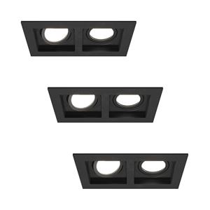 HOFTRONIC™ Set van 3 Fresno Dubbele Inbouwspot - Rechthoek - 2x GU10 - 6000K Daglicht wit - 10 Watt 800 lumen - Kantelbaar - IP20 stofdicht- Zwart - Met kabelconnectoren