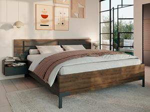 Mobistoxx Bed en nachtkastjes BALOTI 180x200 cm atlantische eikh/metaalgrijs