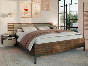 Mobistoxx Bed en nachtkastjes BALOTI 180x200 cm atlantische eik/beige