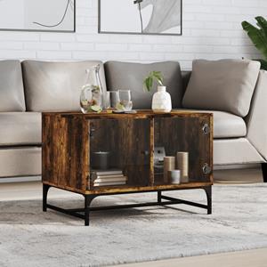 VidaXL Salontafel met glazen deuren 68,5x50x50 cm gerookt eikenkleurig