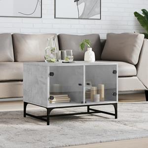 VidaXL Salontafel met glazen deuren 68,5x50x50 cm betongrijs