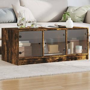 VidaXL Salontafel met glazen deuren 102x50x42 cm gerookt eikenkleurig