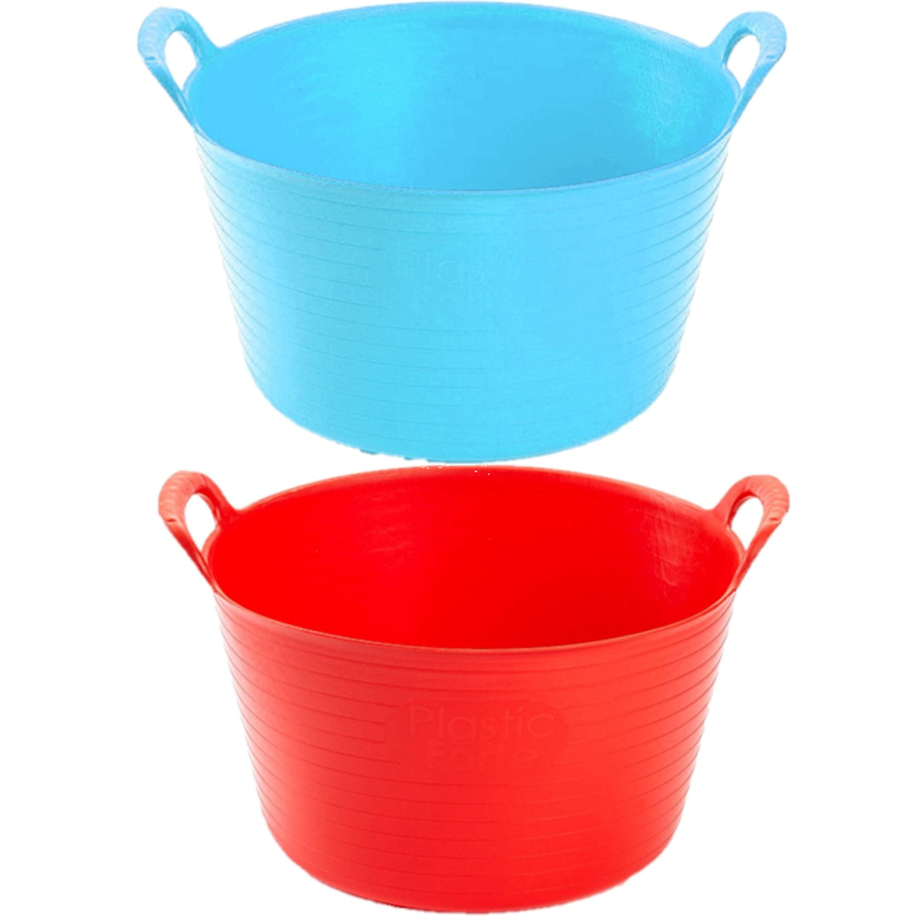 Forte Plastics Voordeelset van 2x stuks kunststof flexibele emmers/wasmanden/kuipen 26 liter in het rood/blauw -