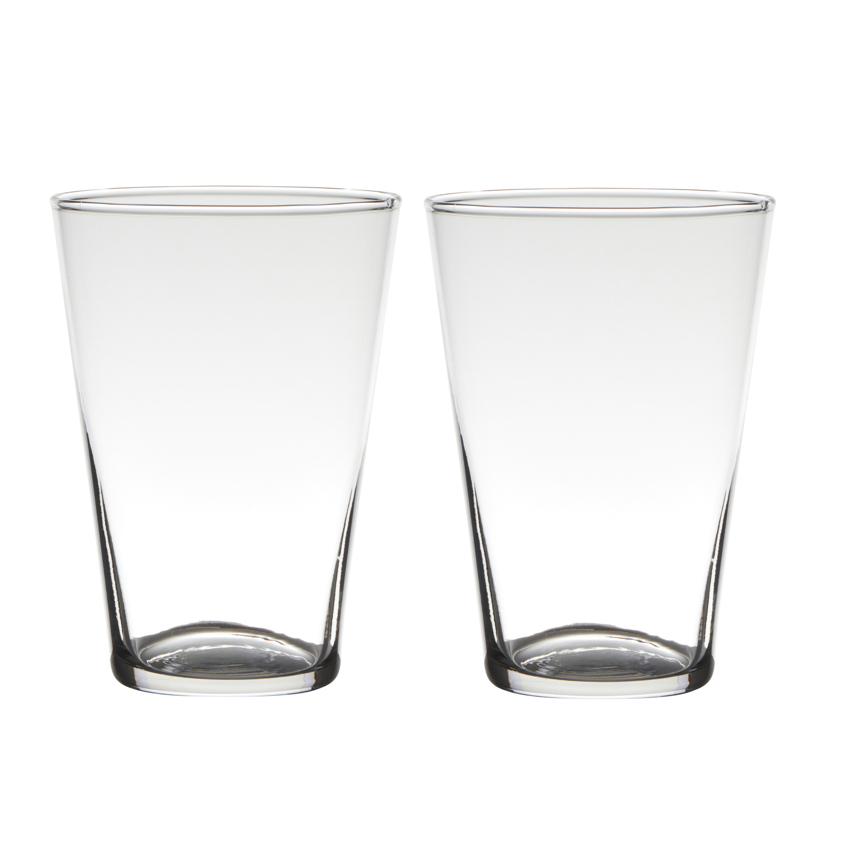 Merkloos Set van 2x stuks transparante home-basics conische vaas/vazen van glas 20 x 14 cm -