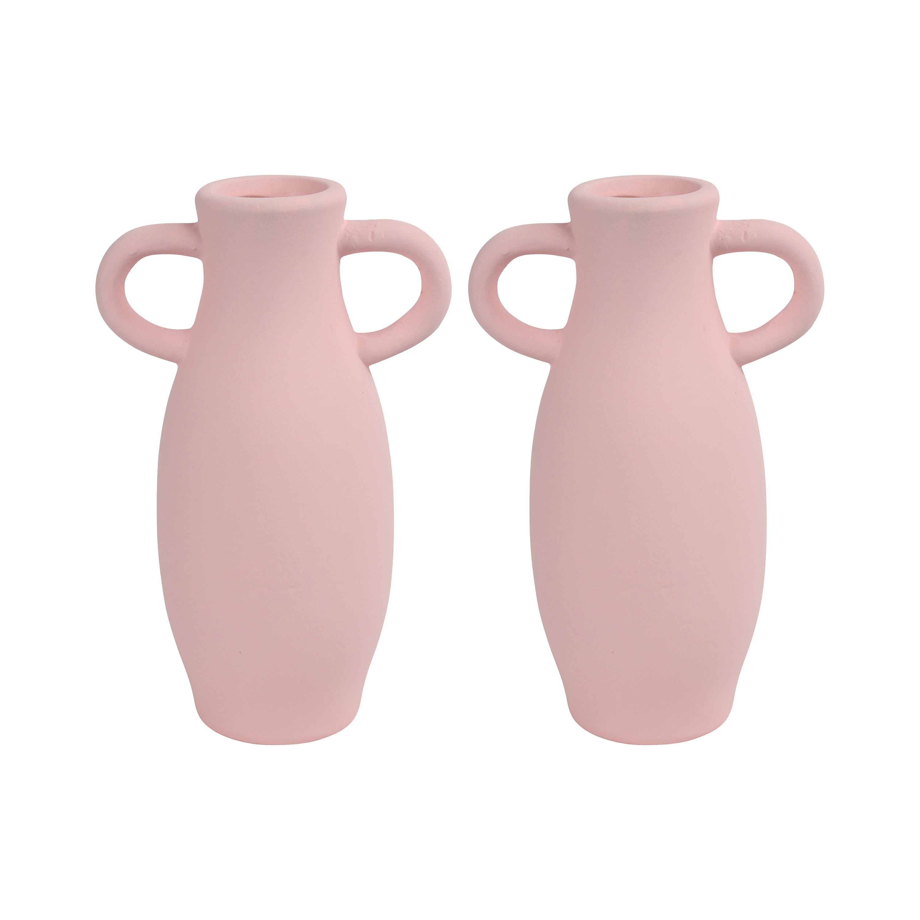 Countryfield 2x Stuks Decoratie Amphora kruik of vaas - roze terracotta - D12 x H20 cm -