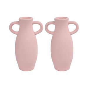 Countryfield 2x Stuks Decoratie Amphora kruik of vaas - roze terracotta - D12 x H20 cm -