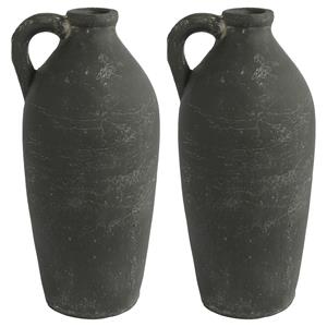 Countryfield Bloemenvaas Amphore kruik Marvin - 2x - antraciet grijs - keramiek - D14 x H32 cm -