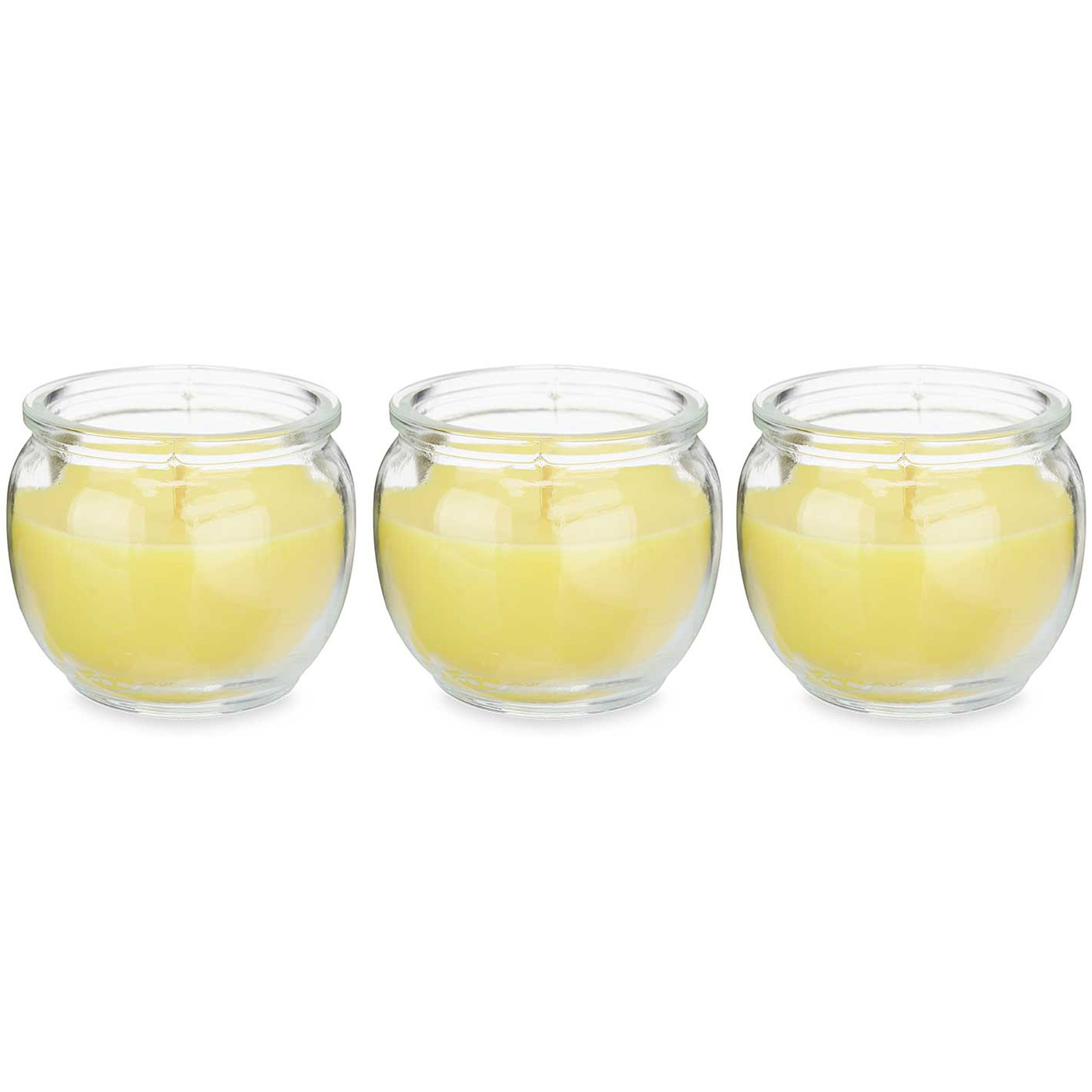 IBERGARDEN Citronella kaars in houder - 3x - glas - 20 branduren - D7.5 x H6 cm -