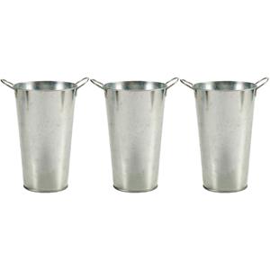 IBERGARDEN Set van 3x stuks bloempotten/plantenbakken zinken emmer met handvaten 20 x 15 x 23 cm -