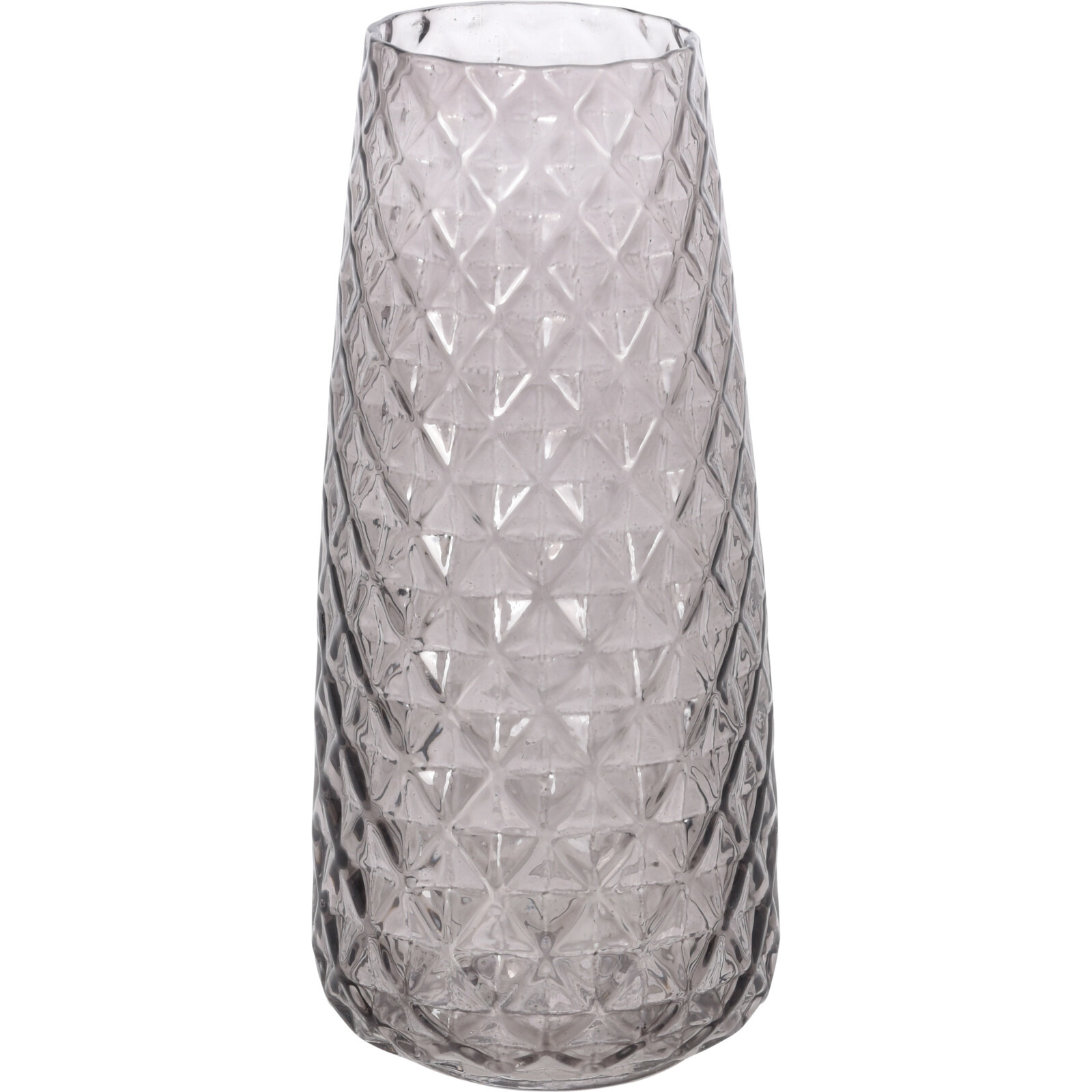 Merkloos Cilindervaas gestipt/geribbeld glas grijs 10 x 21 cm -