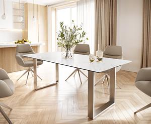 DELIFE Esstisch Edge 200x100 Keramik Laminam Statuarietto Weiß Edelstahl Schmal