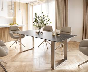 DELIFE Esstisch Edge 200x100 Keramik Laminam Nero Greco Grau Edelstahl Schmal