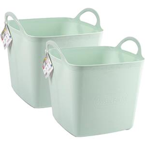 PlasticForte Kuip/emmer/wasmand - 2x - flexibel - lichtgroen - 27 liter - vierkant - kunststof -