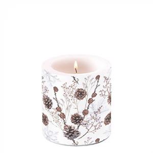 Ambiente Kaars Klein Pine Cones Wit Dia.7,5x9cm Van Parafine 35 Branduren