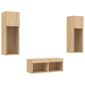 vidaXL TV-Schrank 4-tlg. TV-Wohnwand mit LED-Leuchten Sonoma-Eiche (1-St)