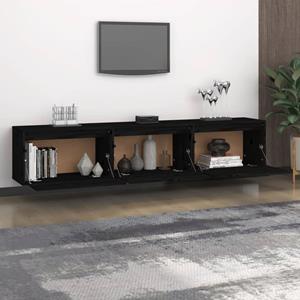 vidaXL TV-Schrank TV-Schränke 3 Stk Schwarz Massivholz Kiefer Lowboard Lowboard